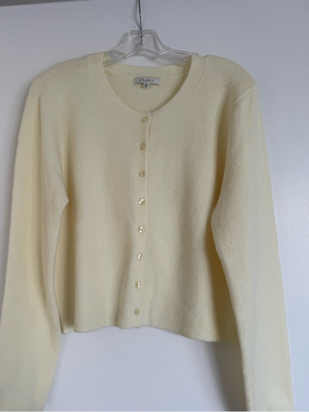 Z Supply Pale Yellow Button-Up Crewneck Cardigan